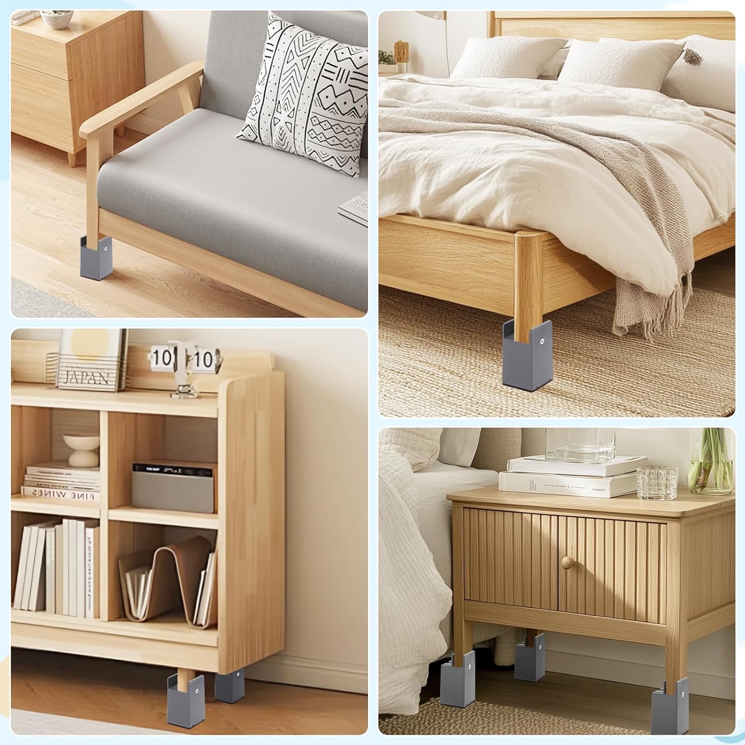 SEISSO Heavy-Duty 4-Piece Bed Risers Adjustable 4 Tall for 1000 lbs