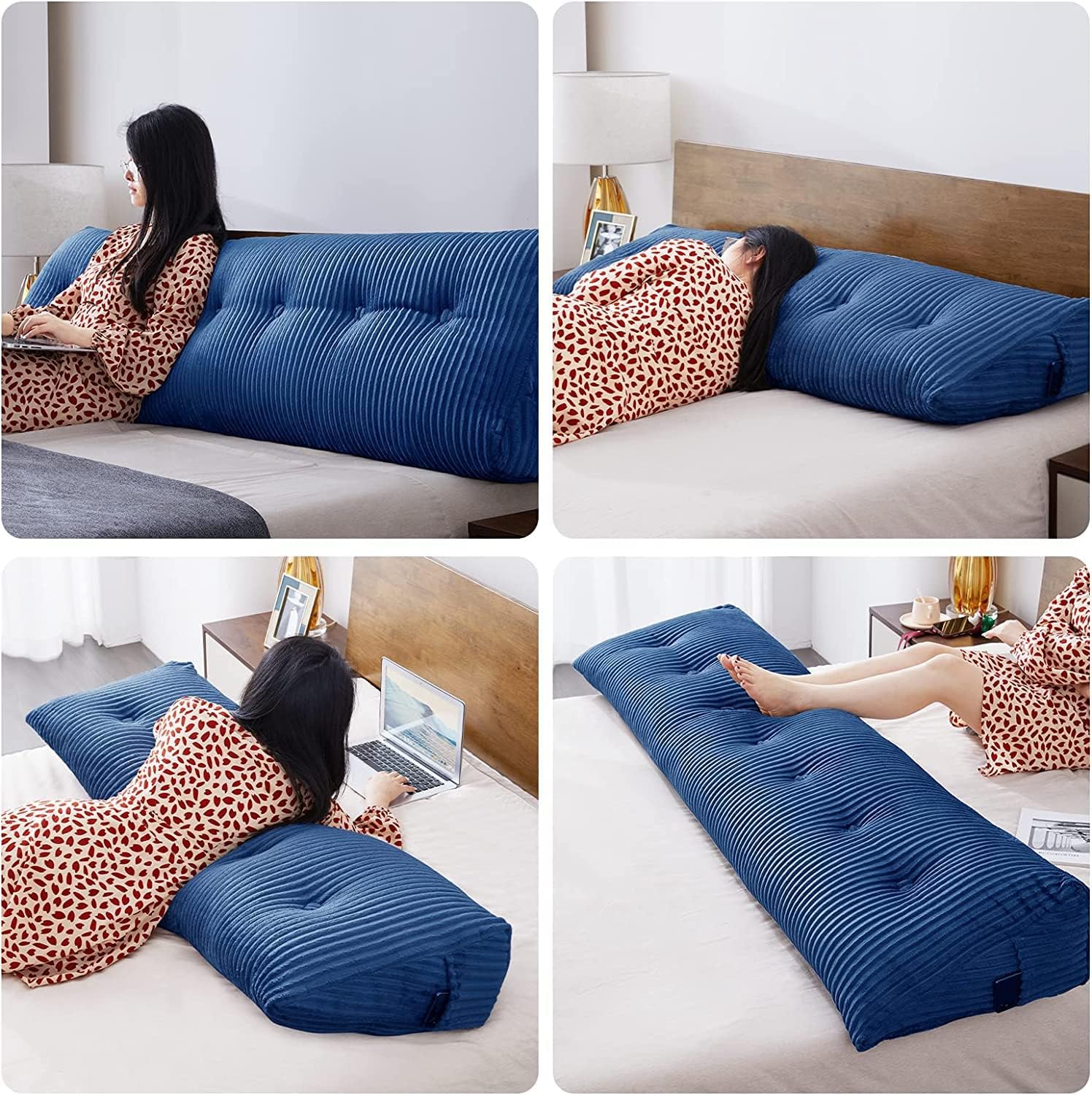 Large Headboard Pillow for Bed Rest Reading Bolster Support for Sitting Twin Size Blue