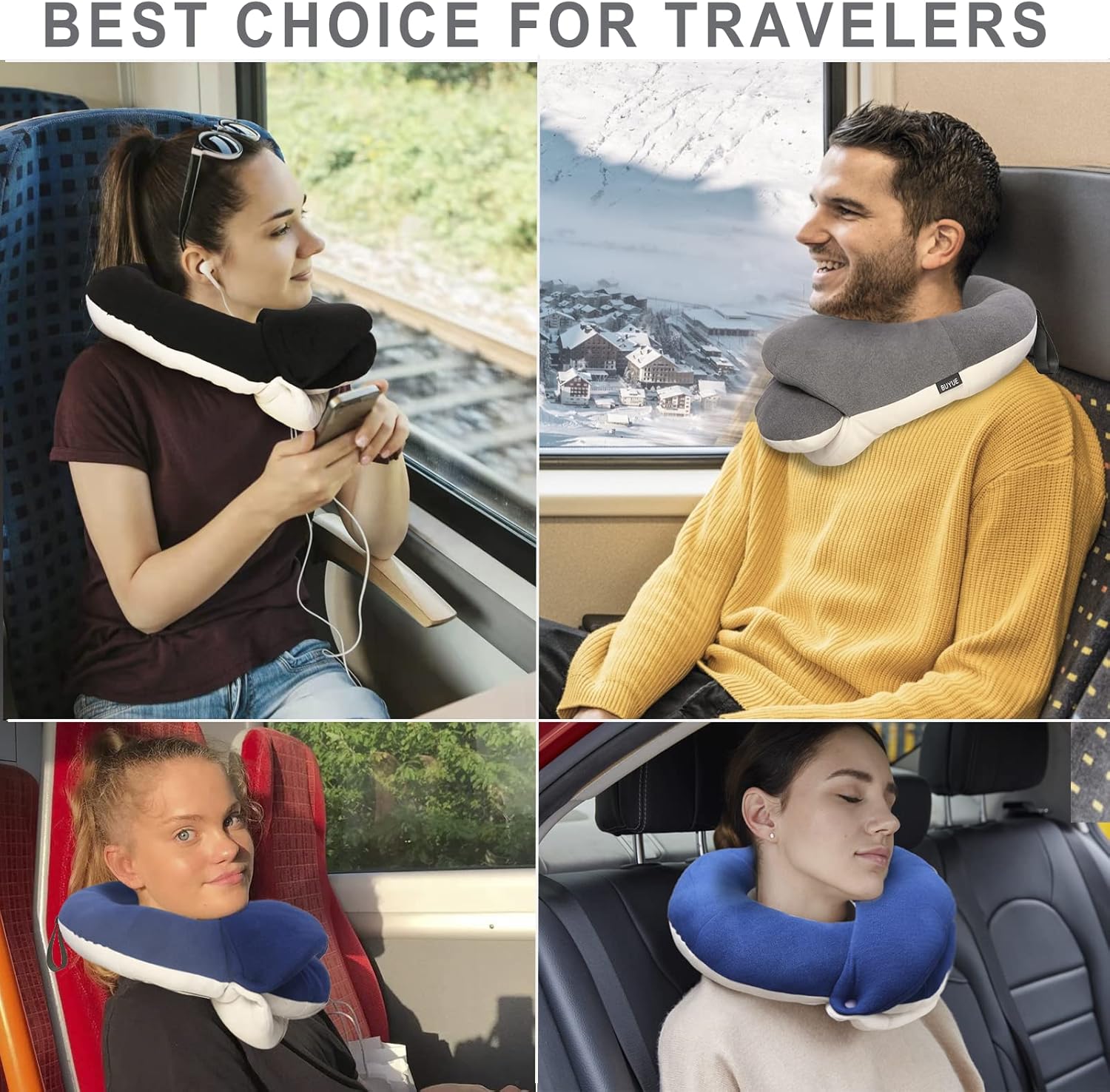 Travel Neck Pillow for Adults Ergonomic 360 Head Support Skin-Friendly Breathable