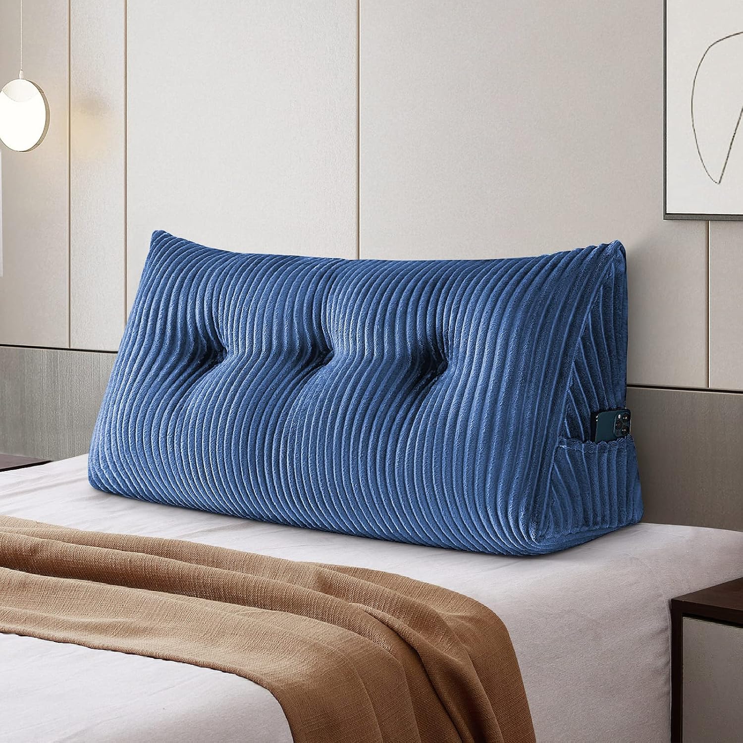 Large Headboard Pillow for Bed Rest Reading Bolster Support for Sitting Twin Size Blue