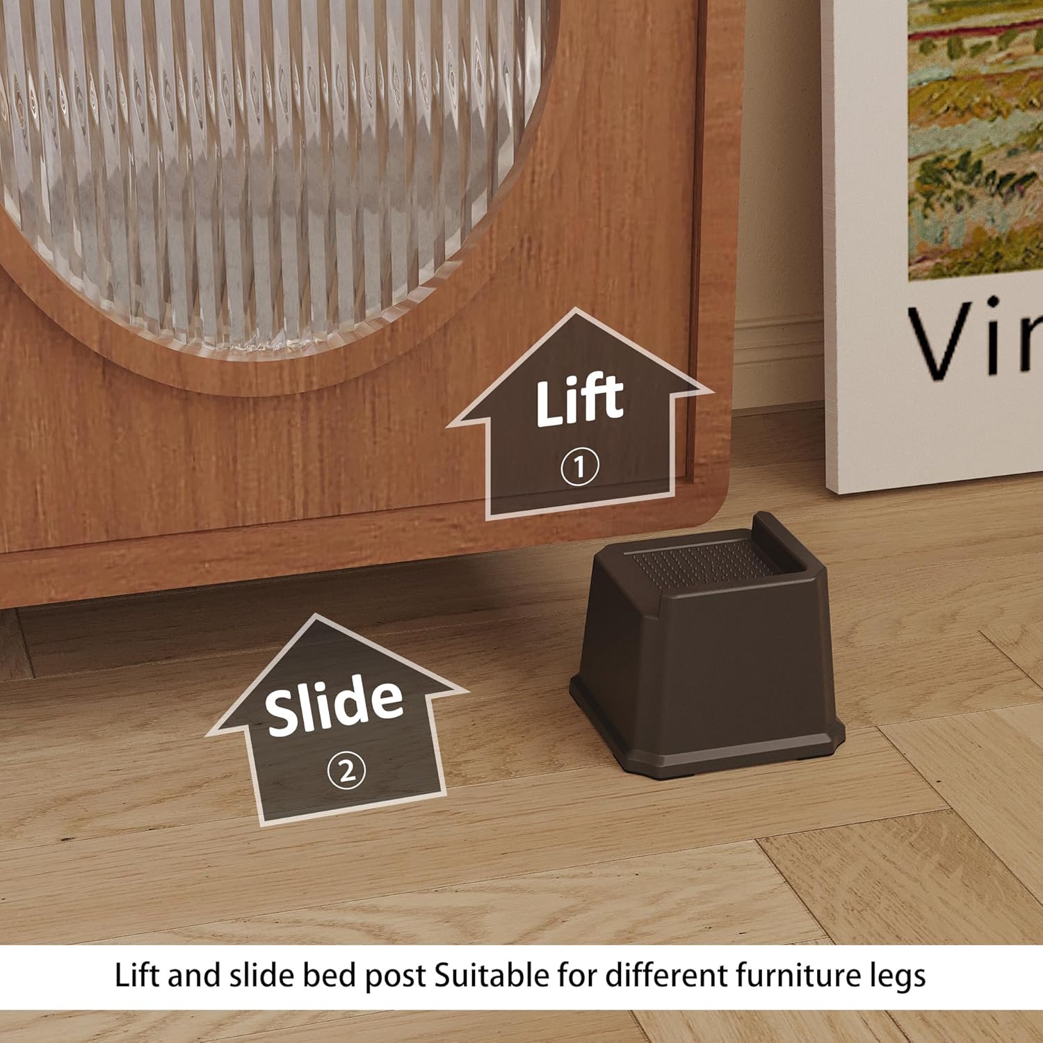 3-Inch Heavy Duty Bed Risers Set of 6 L-Shaped for Sofa Chair Desk Black Easy to Use Safe for Wood Floors
