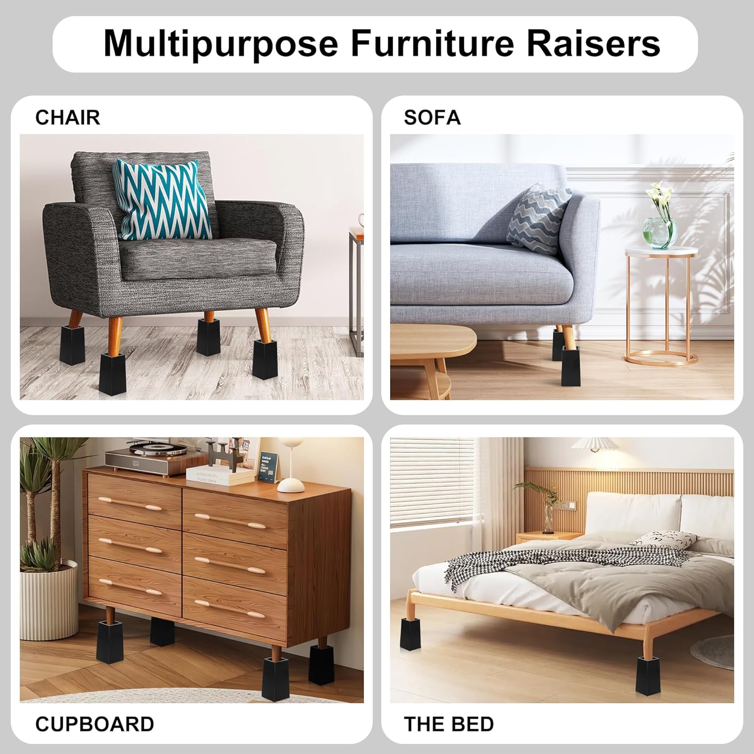 TQVAI Bed Risers - Durable Support for Sofa Desk Bed - Holds 2200 lbs with Non-Slip Pad