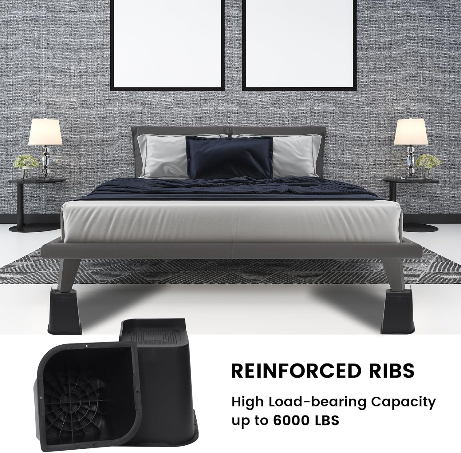 Industrial-Grade Bed Risers 8-Inch Rust-Proof for Sofa Table Chair Black 4-Pack
