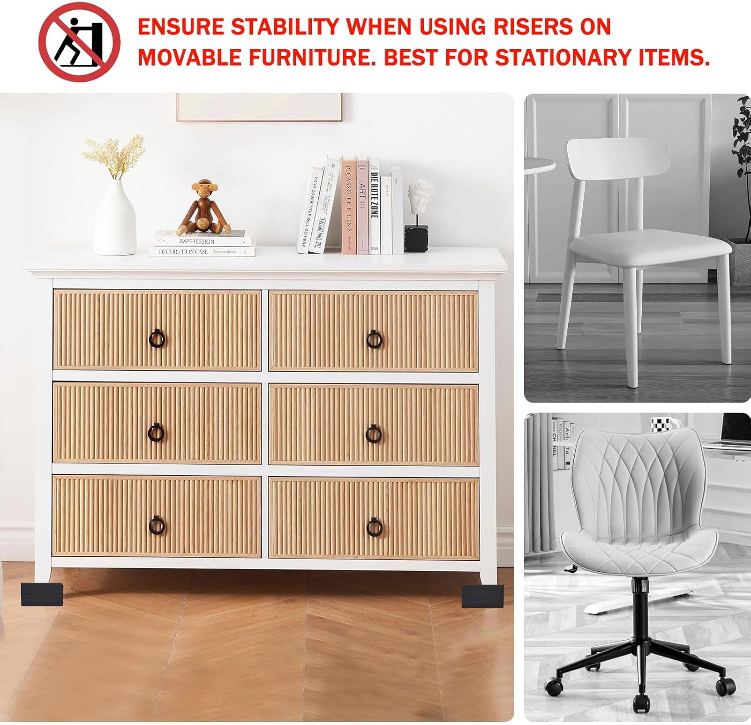 Durable Bed Risers Heavy Duty 3 Inch Stackable L-Shape for Sofa Desk or Couch