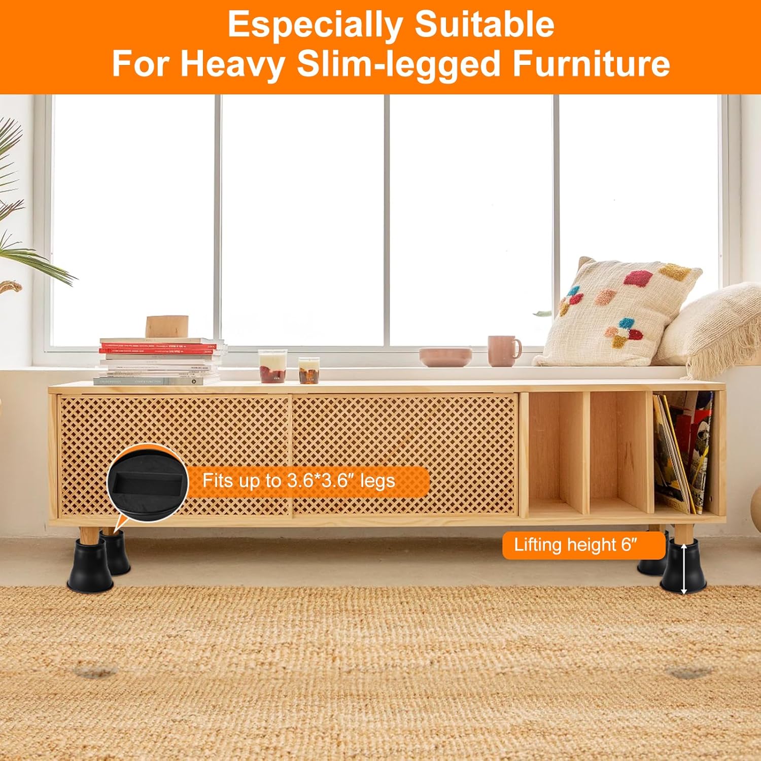 Shouwuhho Bed Risers 6 inch 4 Pack Heavy Duty for sofas beds desks up to 6000 lbs