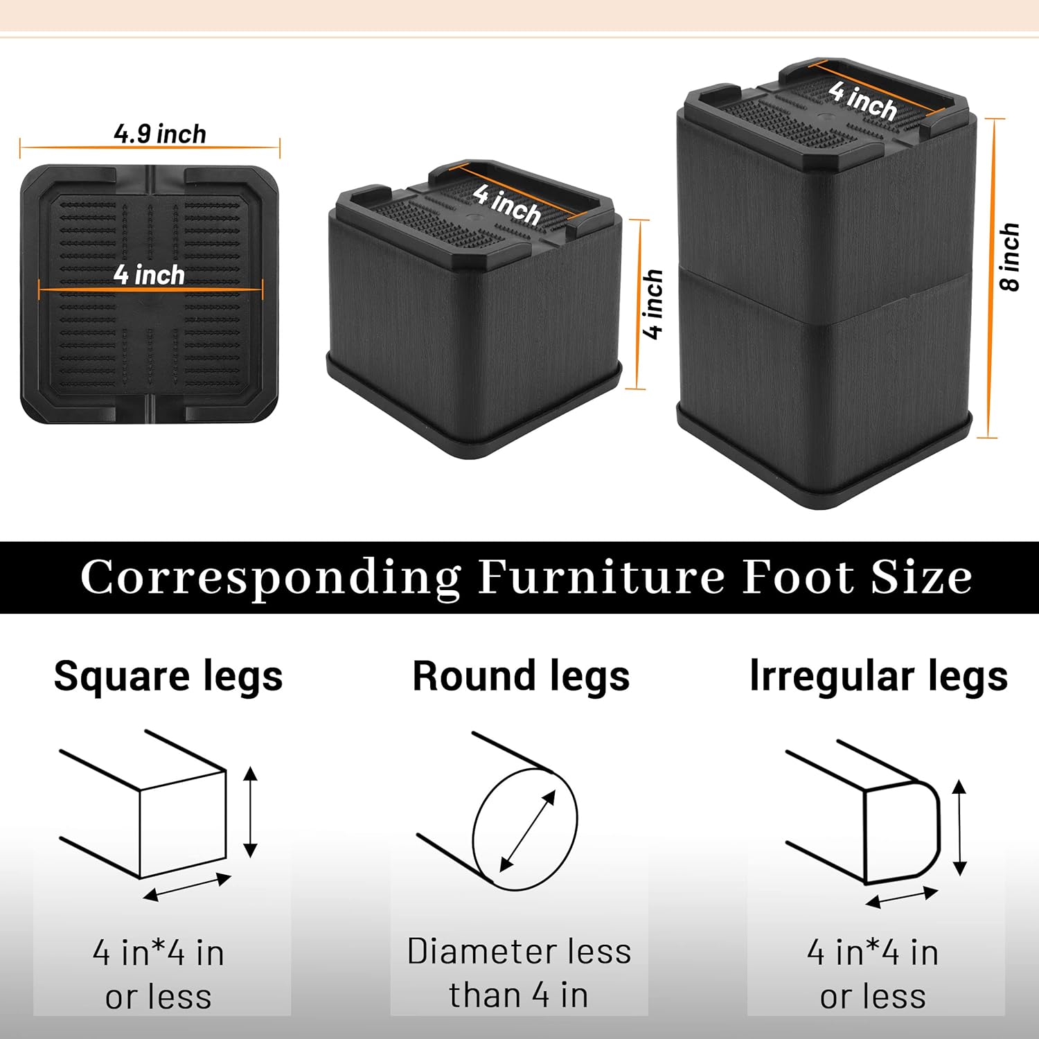 Adjustable Bed Riser Heavy Duty Anti-Slip 4-Inch for Sofa Bed and More