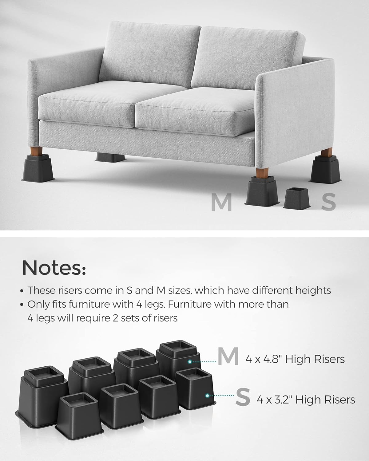 SONMGICSBed Risers - 8-inch Tall Heavy Duty Secure Bed Lifts for Home Kitchen