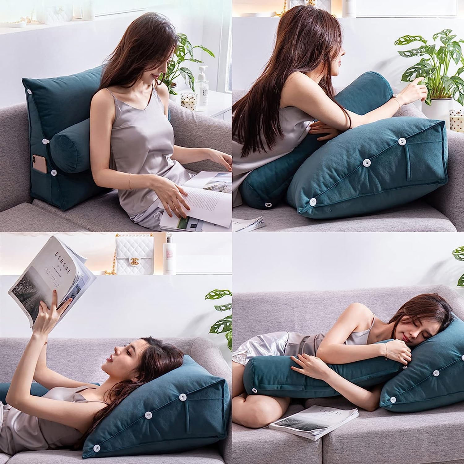 COZMAX Adjustable Triangular Bed Wedge Pillow Back Support Cushion with Removable Washable Cover