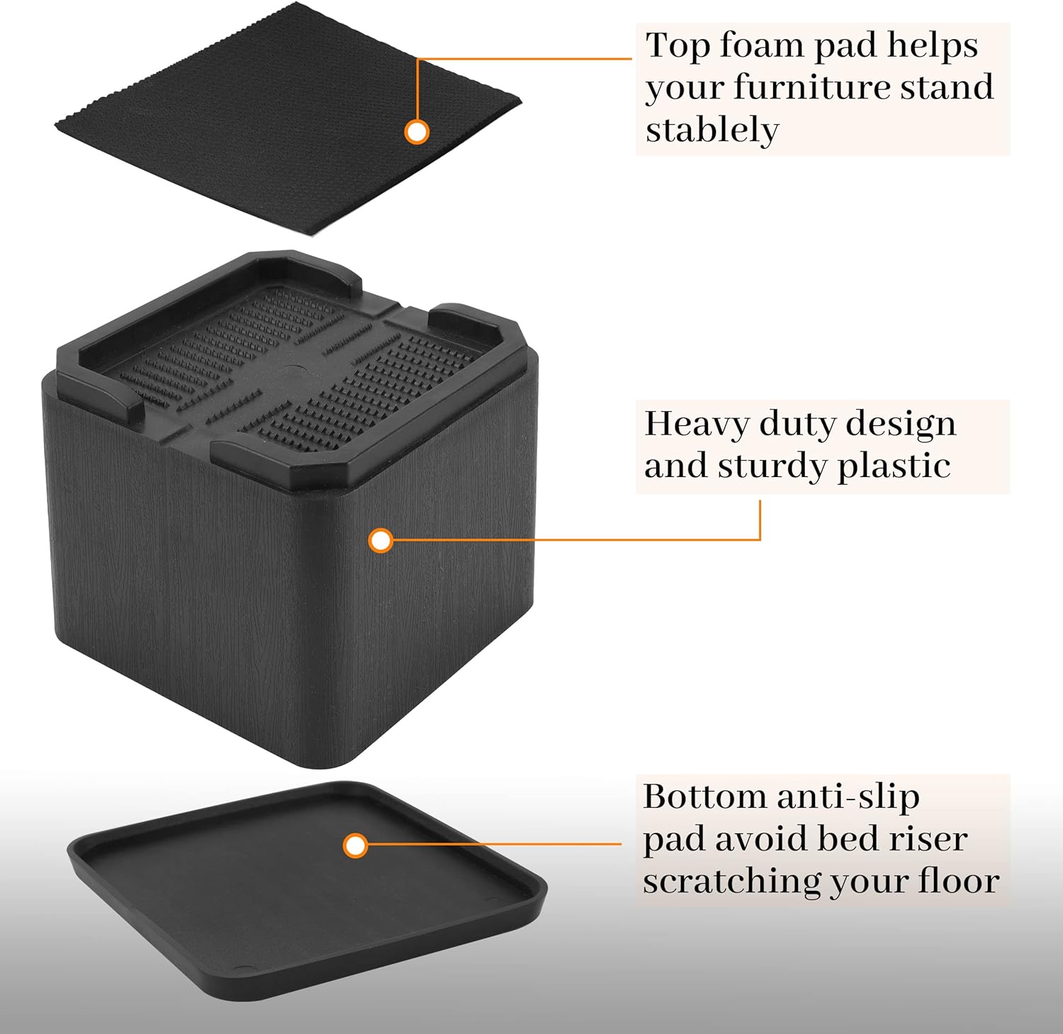 Adjustable Bed Riser Heavy Duty Anti-Slip 4-Inch for Sofa Bed and More