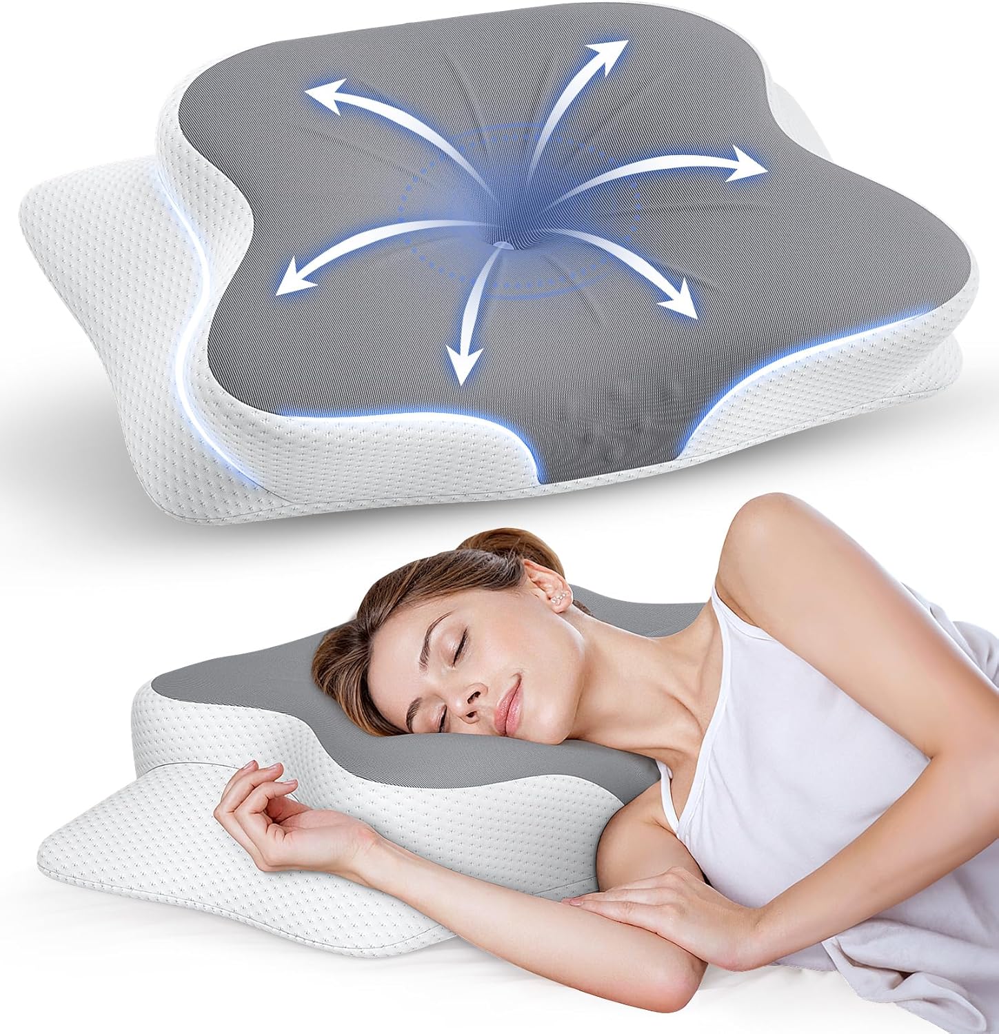MOLSTE Cervical Pillow - Neck Pain Relief Cooling Case Orthopedic Support for Side Back Stomach Sleepers