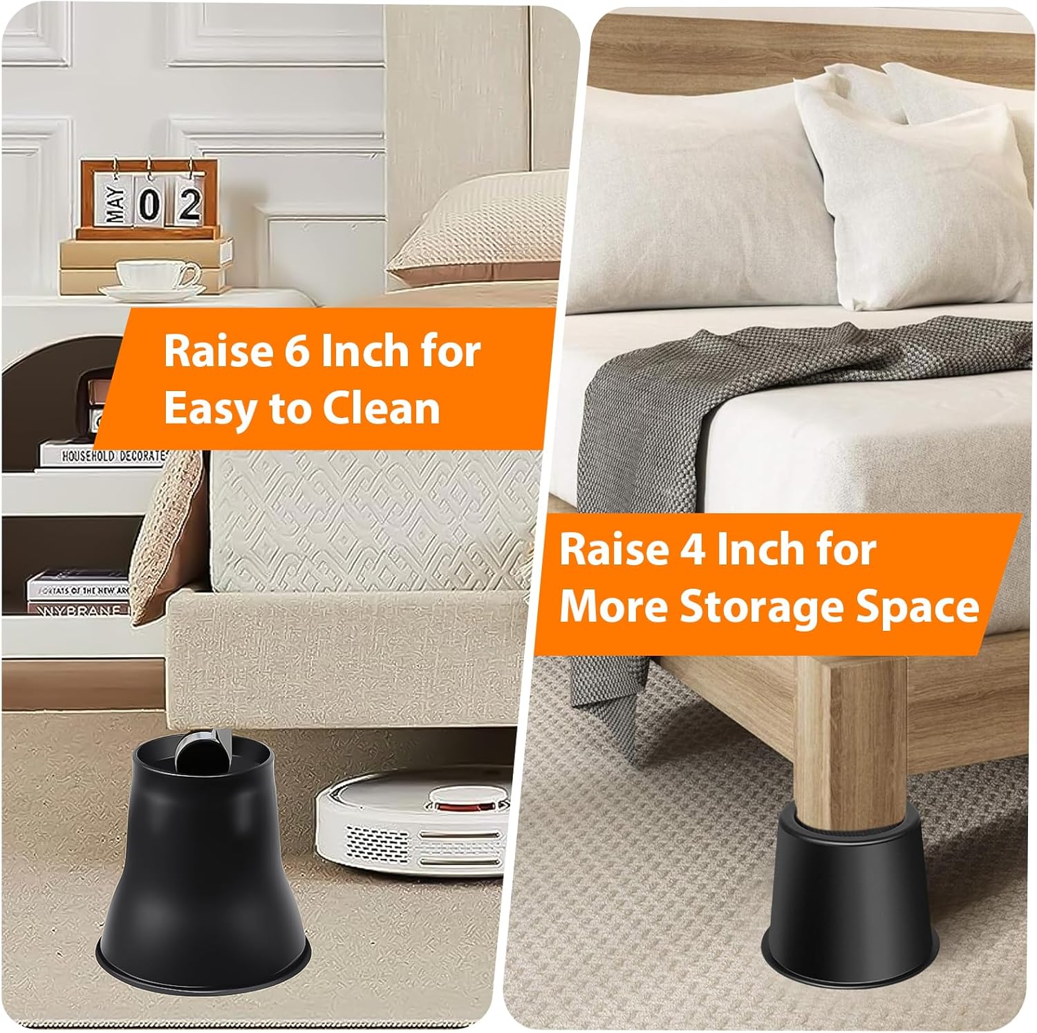 Shouwuhho Bed Risers 6 inch 4 Pack Heavy Duty for sofas beds desks up to 6000 lbs