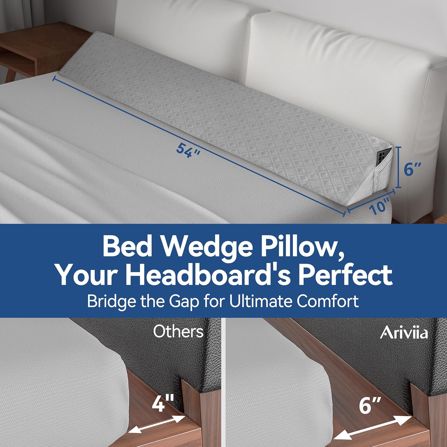 Ariviia Bed Wedge Pillow for Full Size Headboard Gap Filler Grey