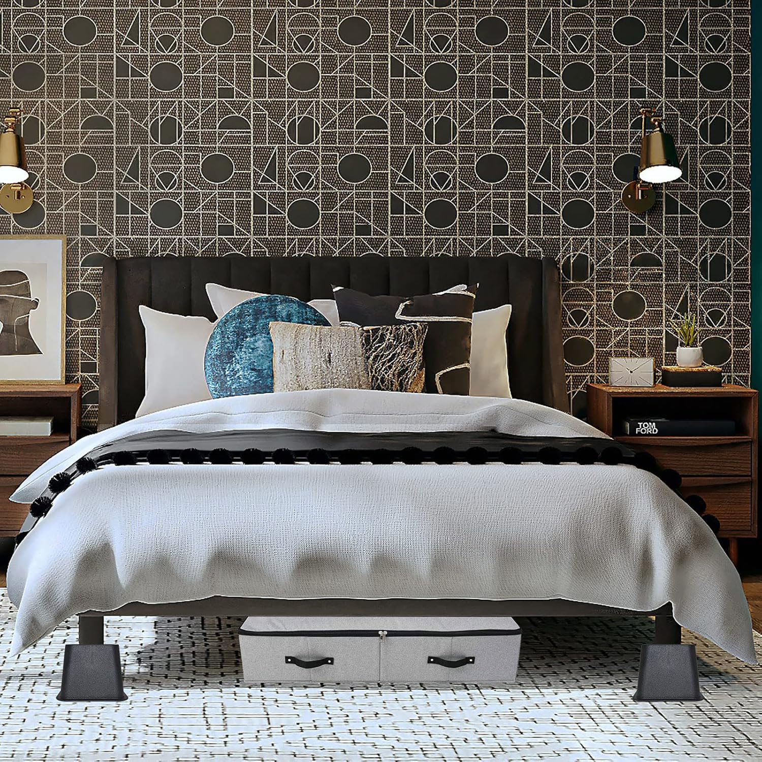 4-Piece Bed Riser Set - Heavy Duty Bed risers for Sofa Desk and Storage Space